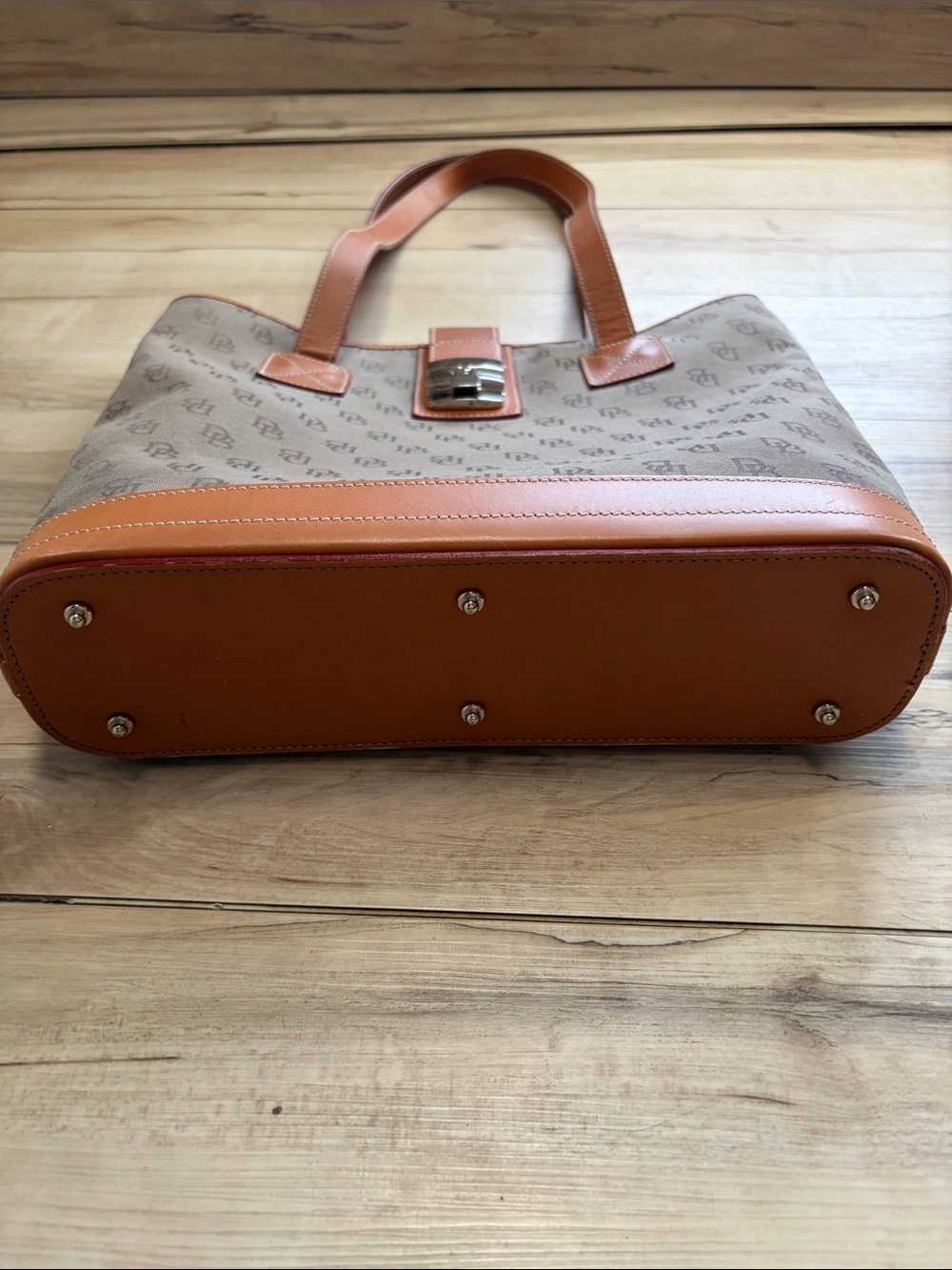 Dooney & Bourke Brown Monogram Tote with Tan Leather Trim - Picture 5 of 11